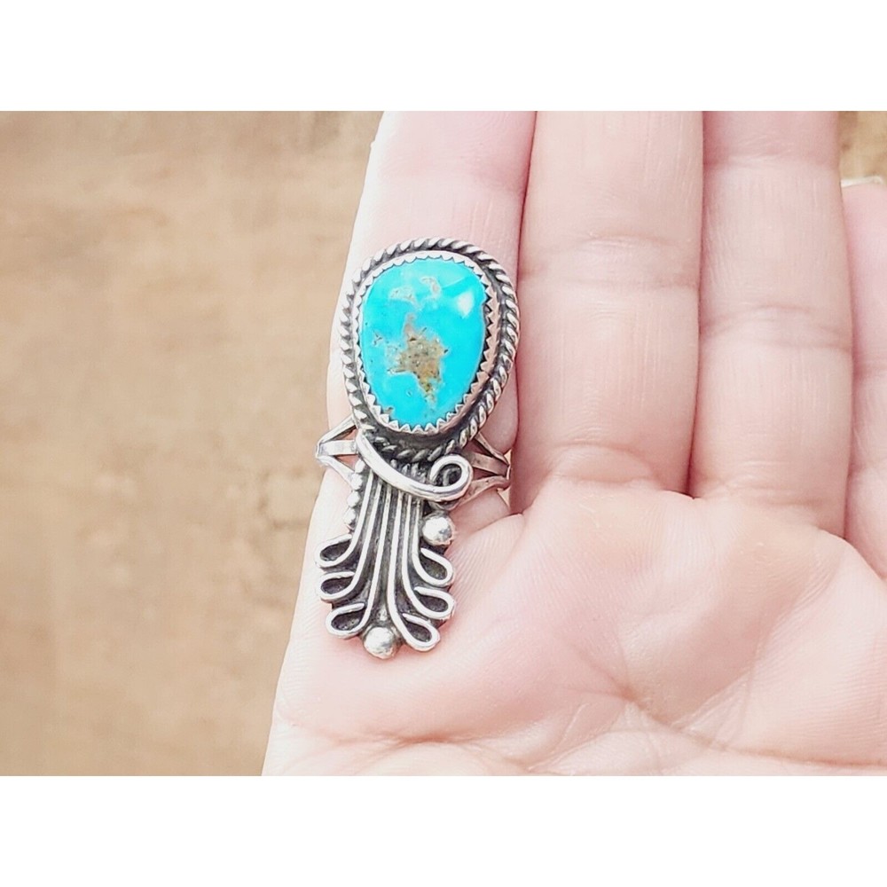 Rare Squash Blossom Turquoise Sterling BIG Artisan Signed M. Sky - C size 7